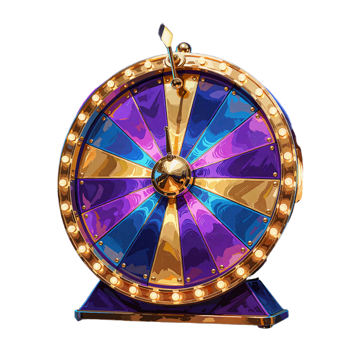 Lykkehjul i violet, bl&aring; og guld med gl&oslash;dende p&aelig;rer i kanten - Wheel of Fortune hos WinBeatz